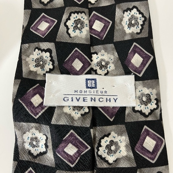 GIVENCHY Monsieur All Silk Necktie Made in USA Neck Tie Designer Grey Purple Blk - Picture 3 of 6